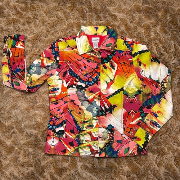 Chico's multi-coloured butterfly print button-up shirt size 0 #fairycore - Picture 8 of 10